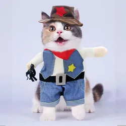 Funny Pet Dog Cat Halloween Costume Dog Cowboy Clothes Pet Dog Costumes for Small Dogs Cosplay Cat Party Accessories