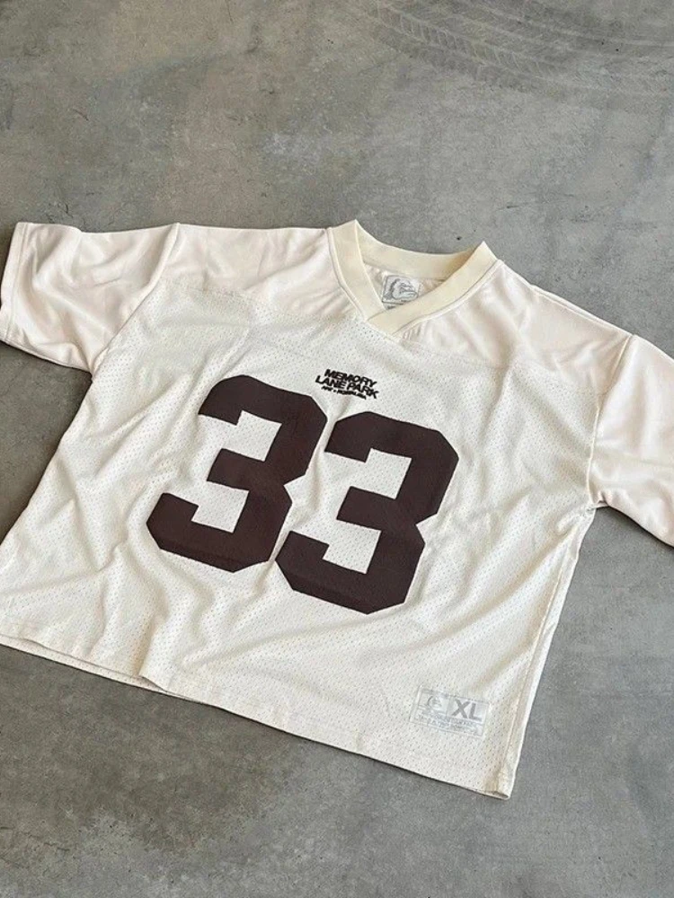 HOUZHOU Y2k Vintage Letter Print T-Shirts Women Harajuku Hip Hop Sports Tees American Retro Oversized Casual Streetwear T-Shirts