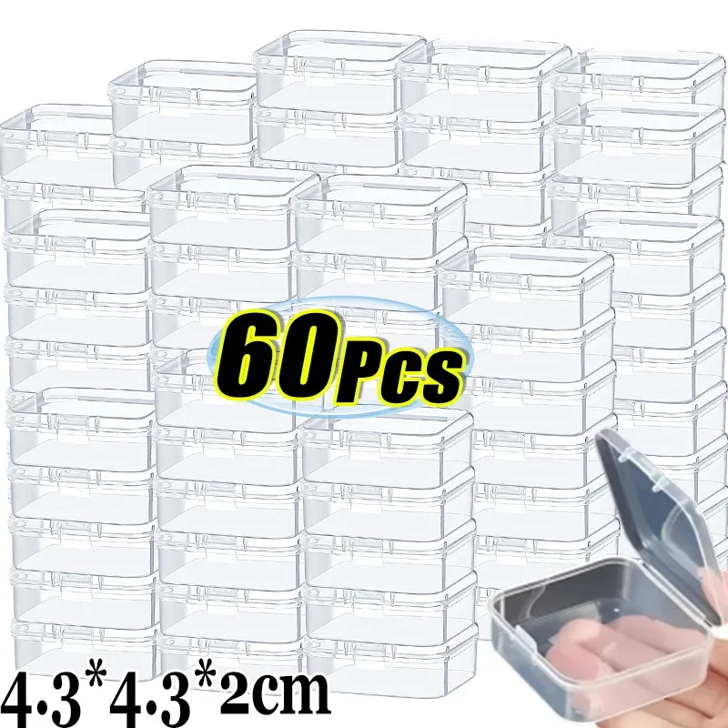 6-60PCS Mini Plastic Box Transparent Square Storage Container Case Portable Packaging Display Box Packaging for Jewelry Beads