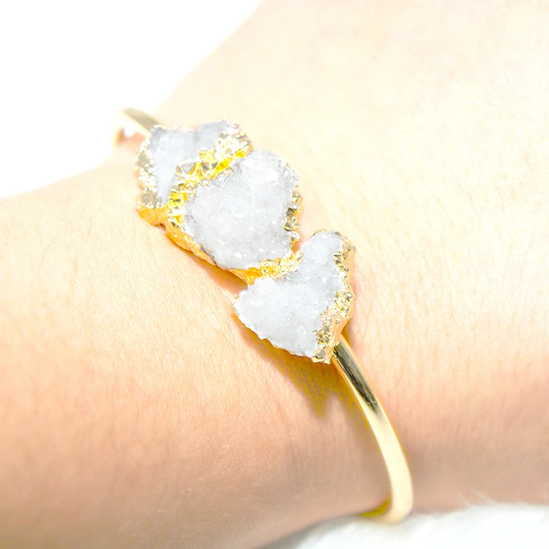 Irregular Raw Druzy Stone Bracelet for Women Handmade Crystal Cluster Open Cuff Bangle Jewelry