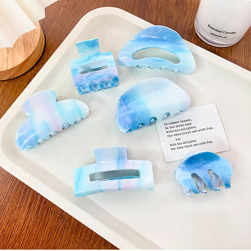 Korean New Little Freshener Geometric Semicircle Triangle Hair Clip Claw Simple Sky Blue Marbling Acrylic Shark Clip