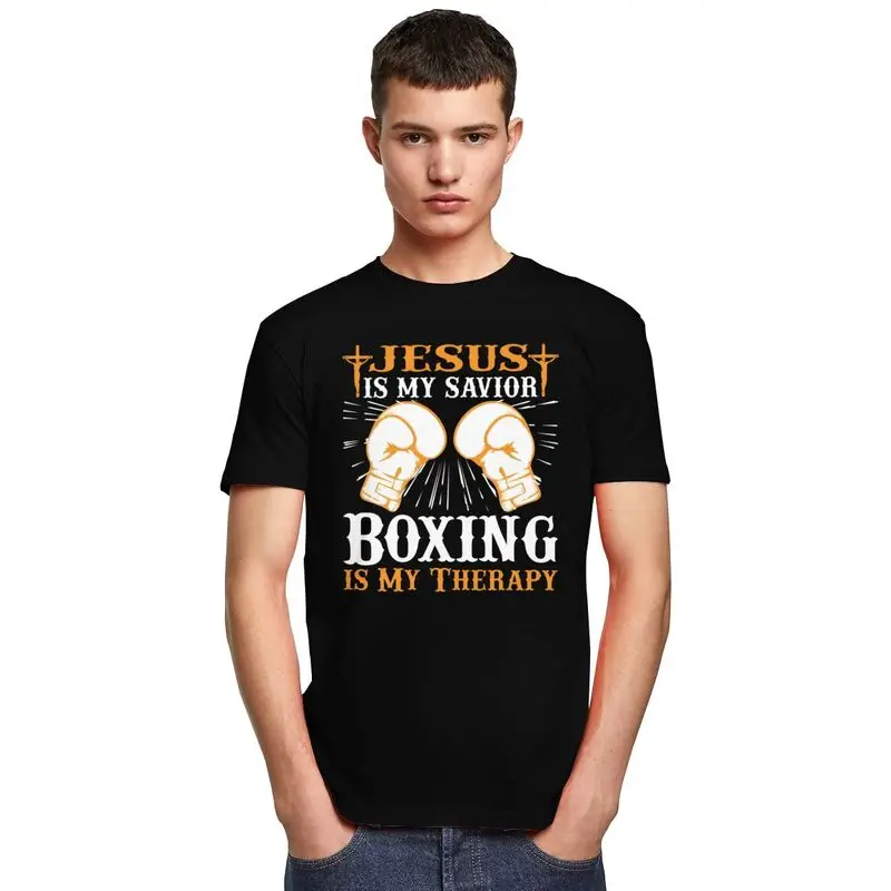 Jesus ist mein Erlöser Boxen ist meine Therapie T-Shirt Männer Kurzarm Boxer Zitate T-Shirts Grafik T-Shirts Lose übergroße Kleidung