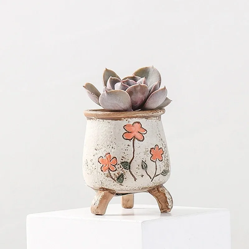 Mini Flower Ceramic Flowerpot Korean Ins Color Hand-painted Desktop Thumb Flowerpot Balcony Meat Flowerpot Family Garden