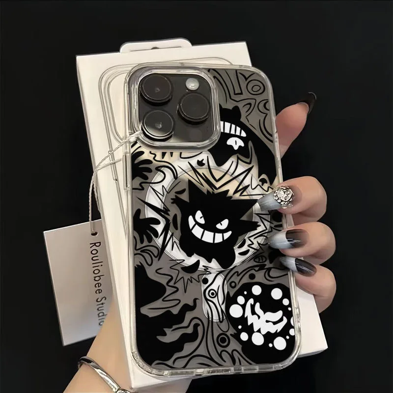 

Cartoon Clear Black Cute P-Pokemon Gengar Magsafe Wireless Charge Case For iPhone 11 12 13 14 15 16 Pro Max Plus Magnetic Cover