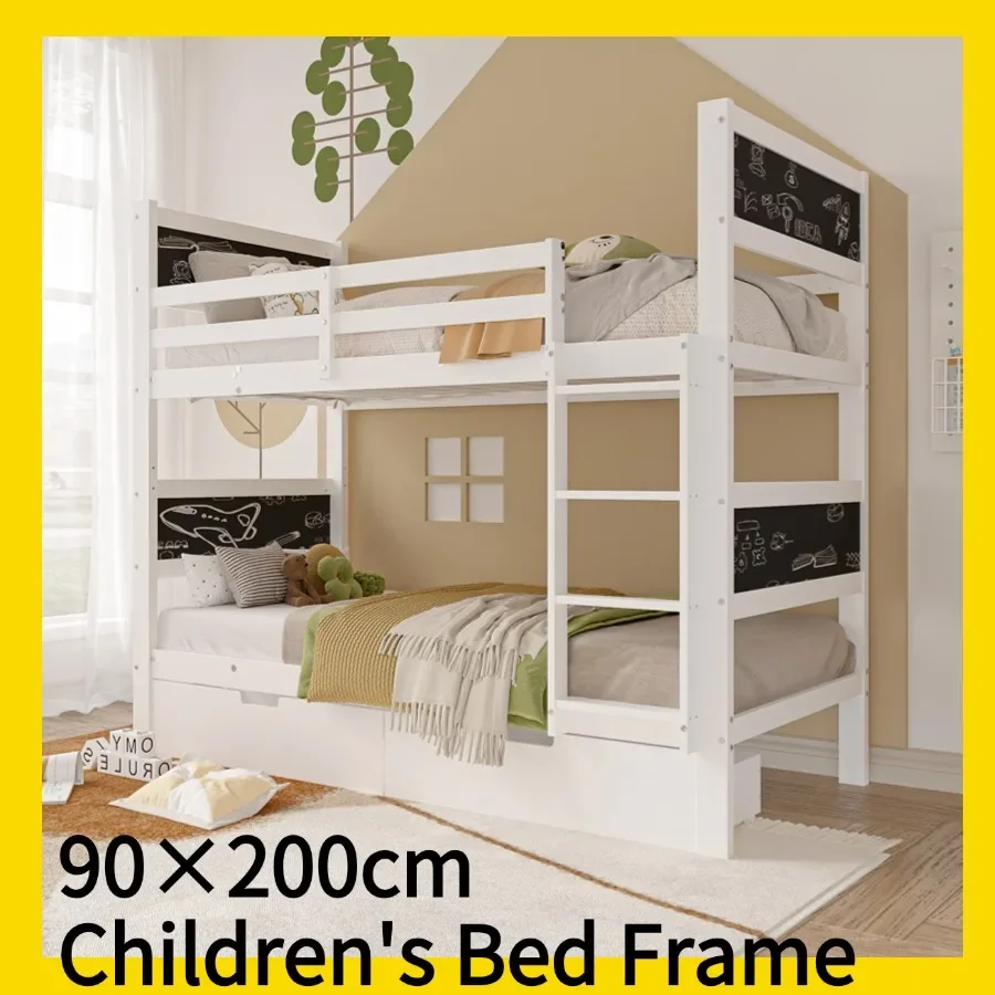 90x200cm Kinder bett rahmen, Holz Etagen bett Bett rahmen mit 2 Schubladen und 4 Tafeln, mit