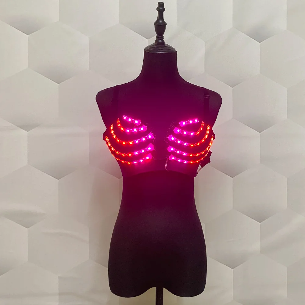 Full color LED bra Sexy lingerie Holiday Party dress Belly dance glow-in-the-dark bra Ladies Glow dress Rechargeable flash bikin