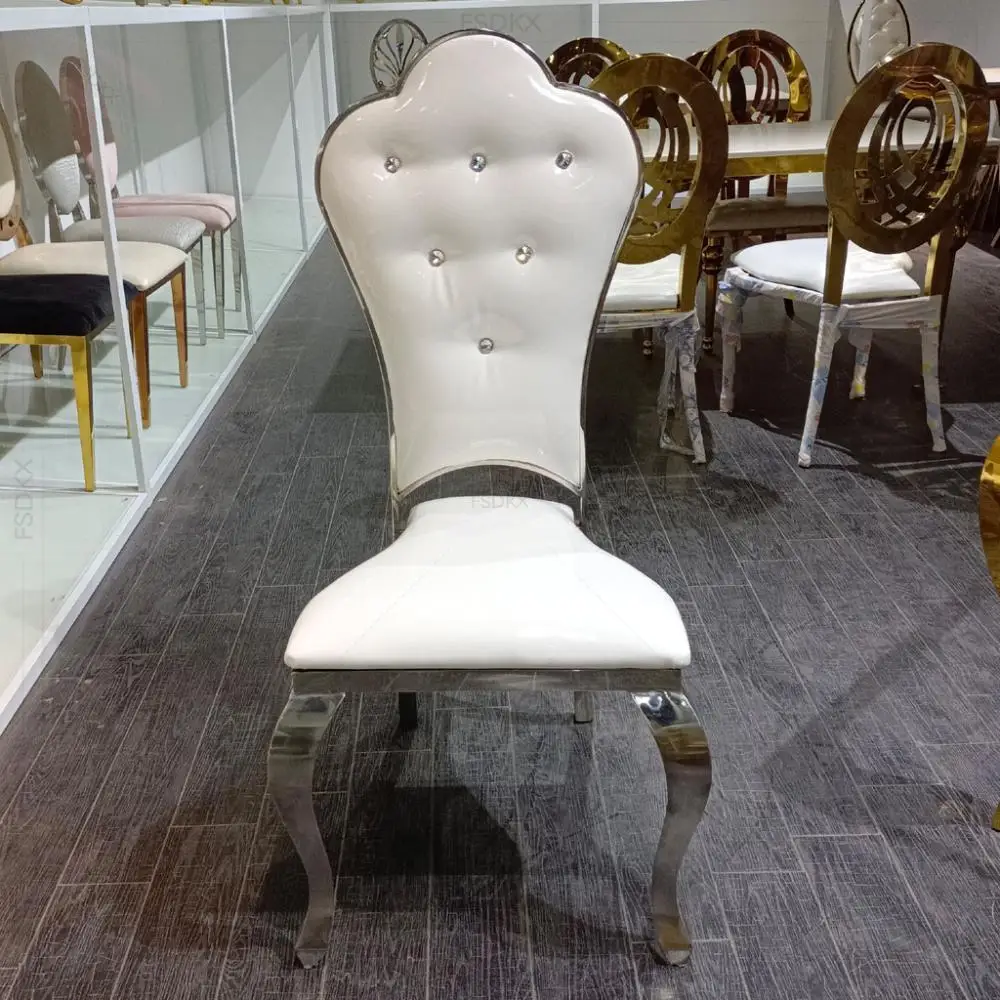 White Wedding Luxury Leather Chairs Stainless Steel Dining Chair For Wedding Banquet