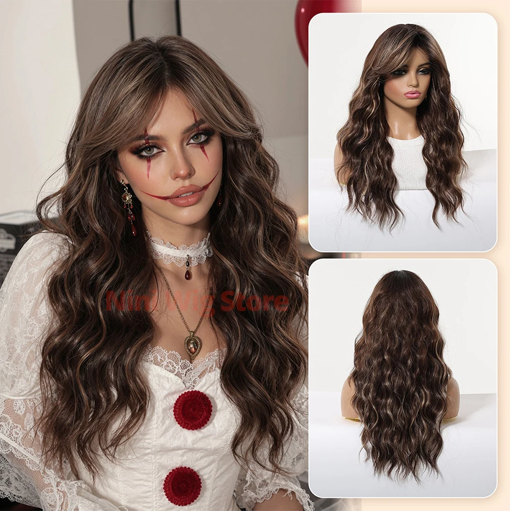 Cosplay Wig Brown Long Curly For Women Lolita Halloween Cosplay Christmas Party Daily Use Natural Heat-resistant Synthetic Wig