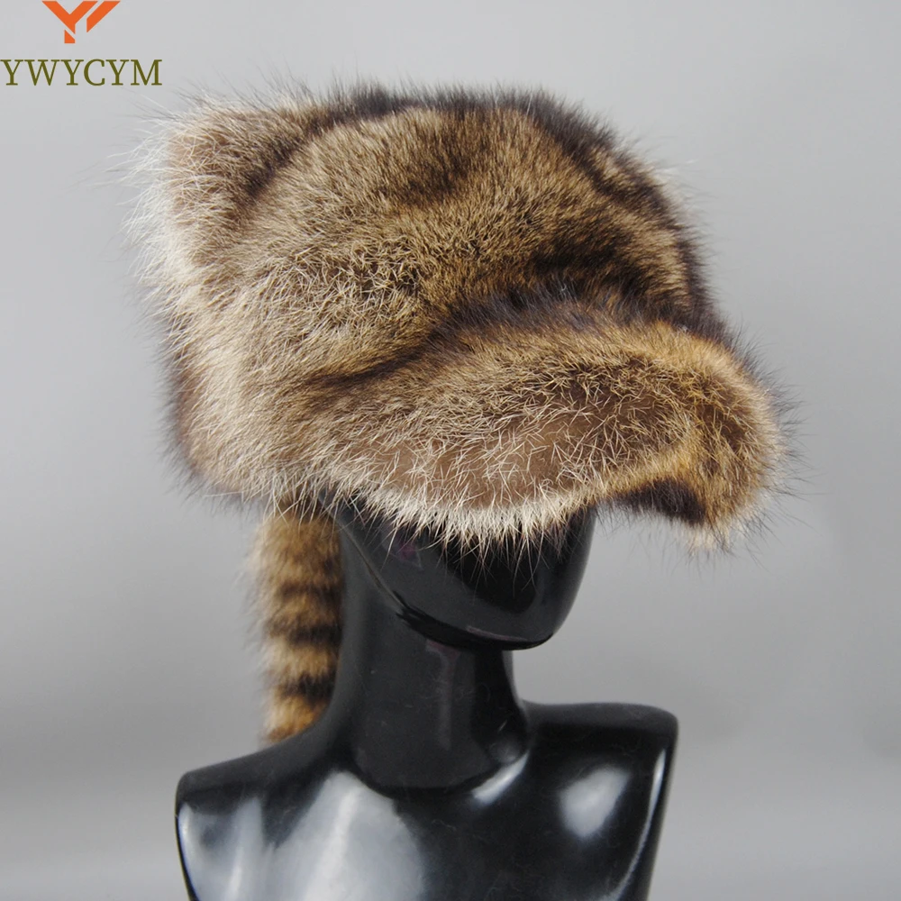 

New Style Lady Natural Raccoon Fur Hat Brim Baseball Cap Raccoon Fur Tail Brand Women Winter Elegant Stylish Thick Warm Caps