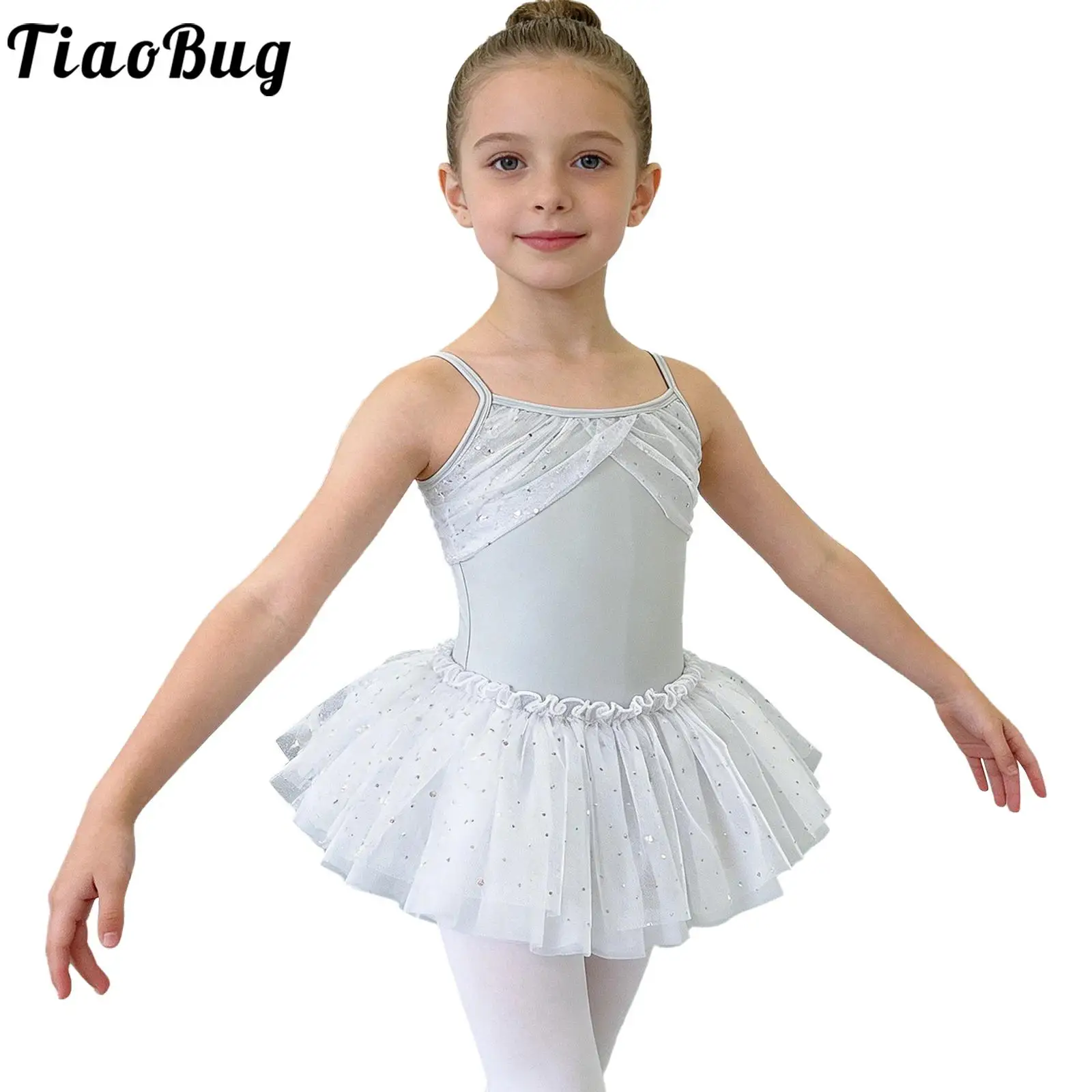 Mädchen Sternenmond Pailletten Tüll Tutu Trikot mit Spaghettiträgern Ballettkleid für Tanztraining Bühnenauftritt Tägliche Übung