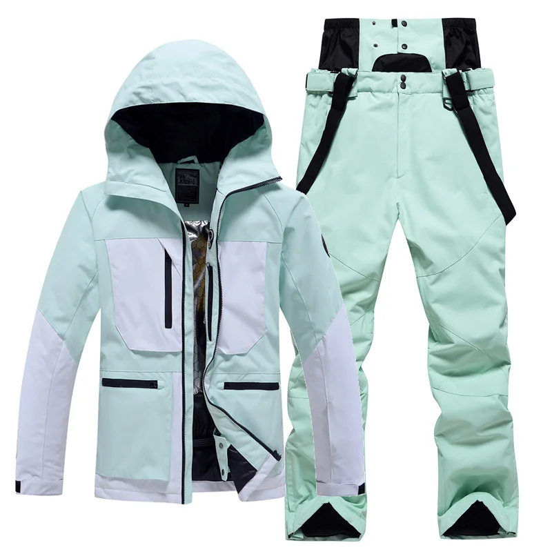 

-30℃ Ski suit Snow prevention Jacket pants adult Couple clothing Men women windproof waterproof warm ventilation Pink white blue