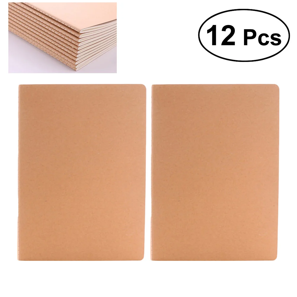 

12Pcs Kraft Notebooks Kraft Brown Blank Pages Blank Cover Kraft Journals travel journal office supplies