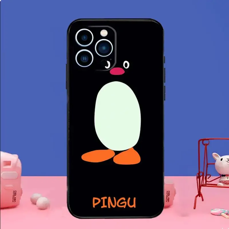 Cute P-Pingu Penguin Phone Case For iPhone 15 14 13 12 11 Pro Max Xs Xr X 7 8 Plus 12 13 Mini Silicone Black Cover