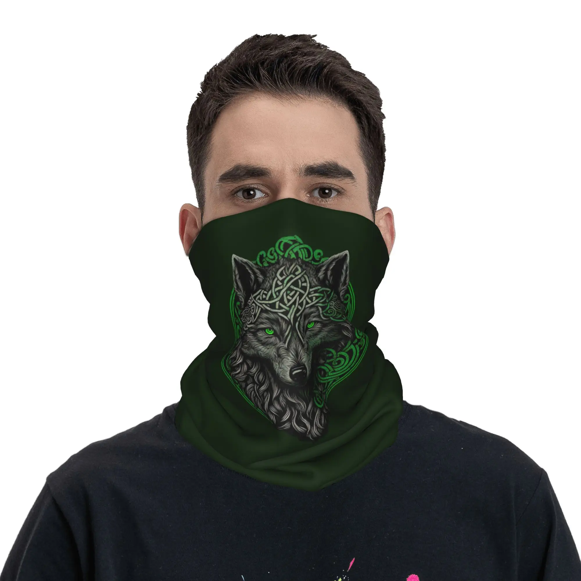 Celtic Irish Knot with Wolf St Patrick Bandana Neck Cover Printed Mask Scarf Multifunction Headwear Outdoor Sports For Men Women