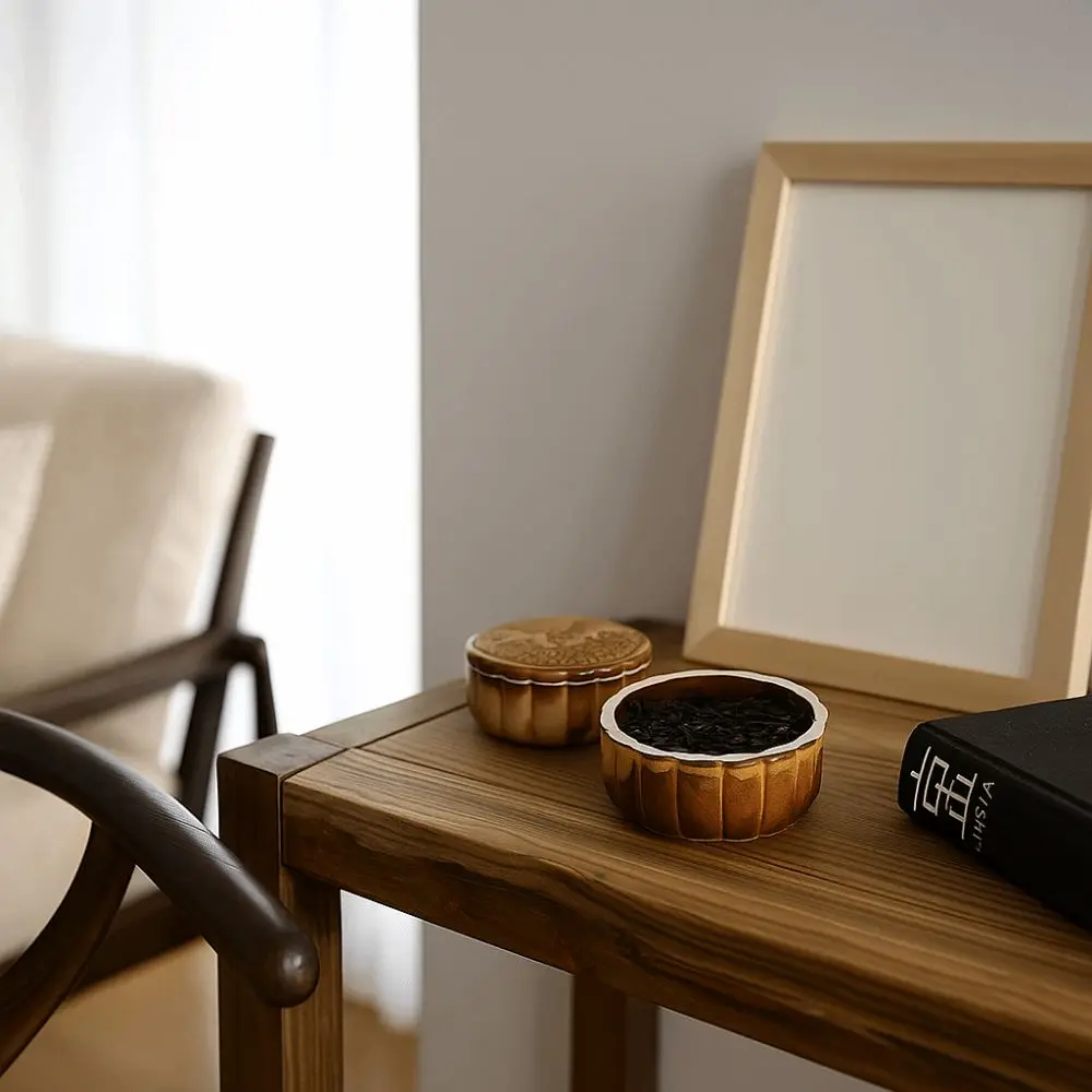 

Portable Ceramic Tea Storage Container Antique Simulation Mooncake Shape Tea Jar with Lid Sealed Small Storage Box for Home