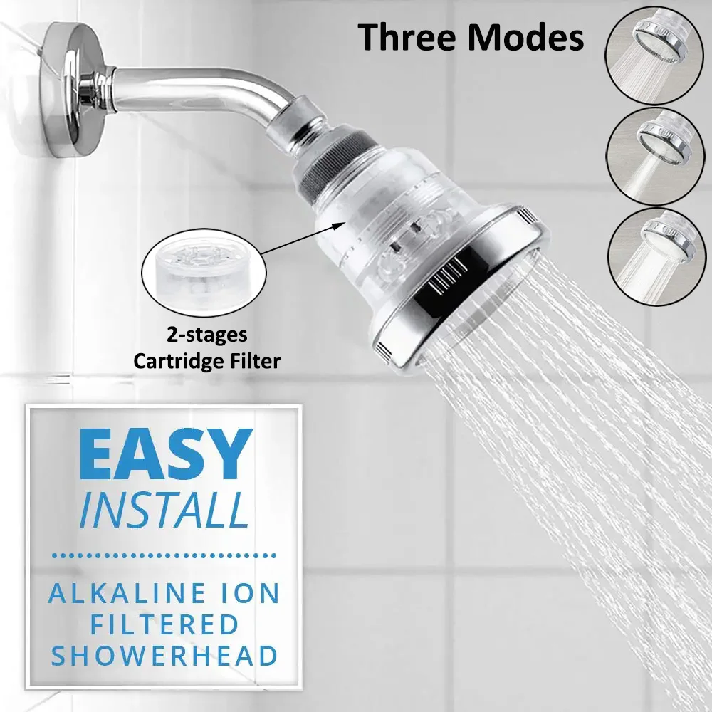 

Negative ions Top Spray High Pressure Rainfall Shower Head 3 Modes Wall Mounted Filtered Showerhead Bathroom Accessories