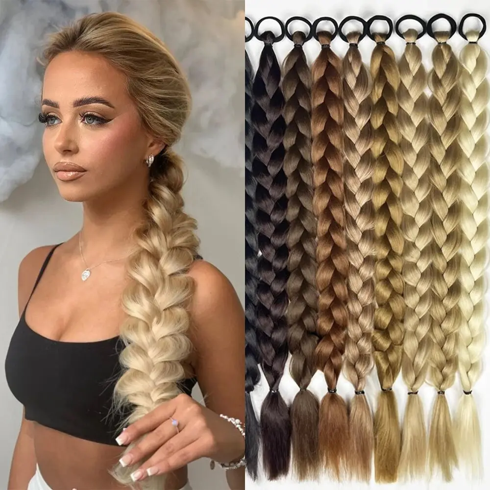 

24-inch wig ponytail bone braid headpiece braided hair curly long hair hair string boxing braid hot wire connected hair braids