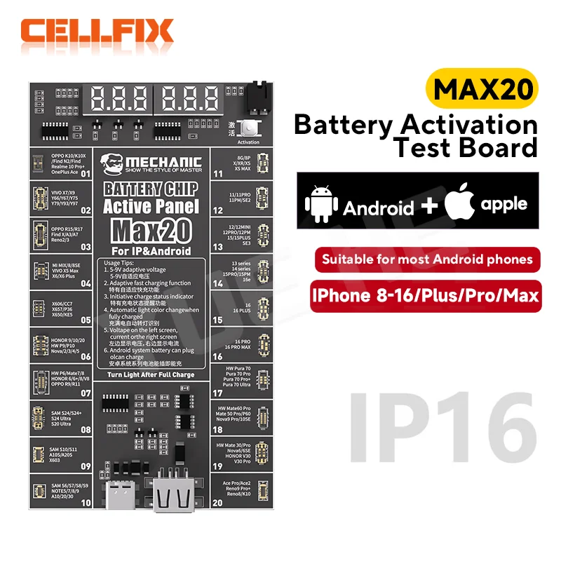 

MECHANIC Pro20 Max20 Плата обнаружения активации аккумулятора Быстрая зарядка аккумулятора для iPhone Huawei Sam Android Активация одним щелчком мыши