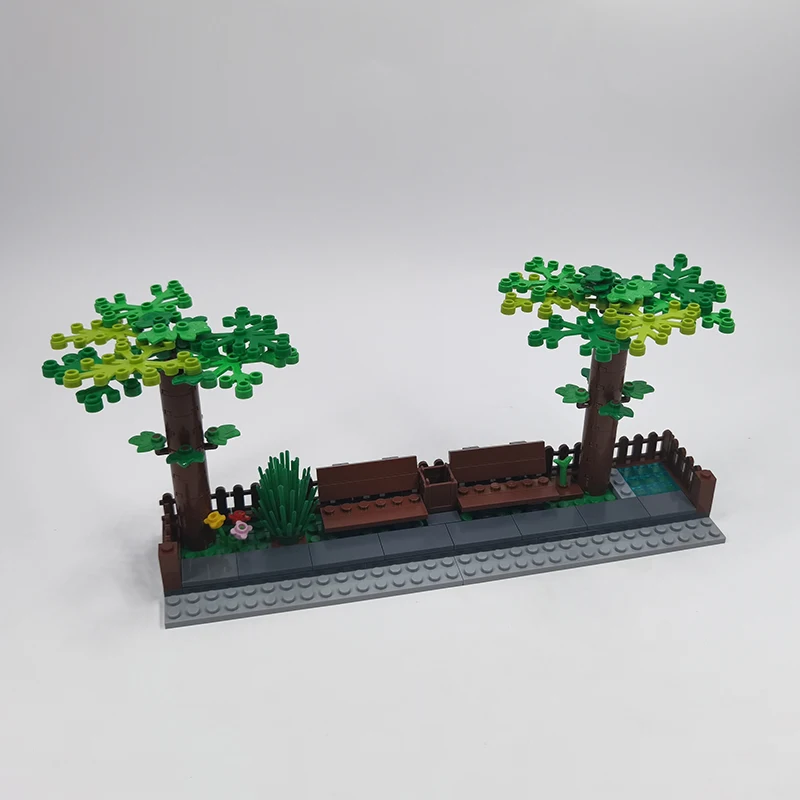 MOC Modell Urban Road Landschaft Street View Park Eine Szene Baum Bank Bausteine DIY Stadt Bau Spielzeug für Kinder – Detail 7