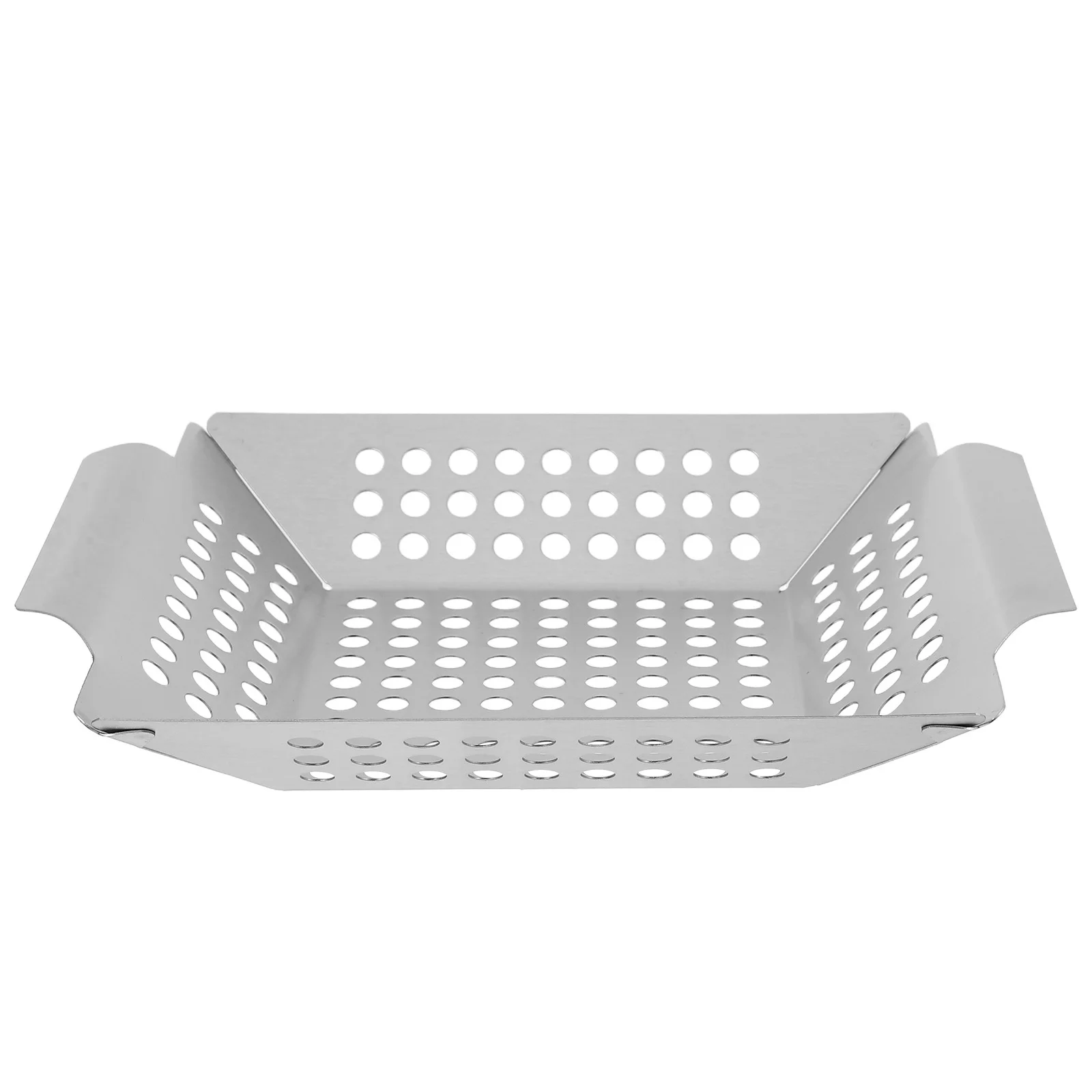 

1pc Stainless Steel Hollow Grill Basket Square Oil Drain Holes Raised Edges For Veggies Fish Shrimp Chicken Bbq Outdoor