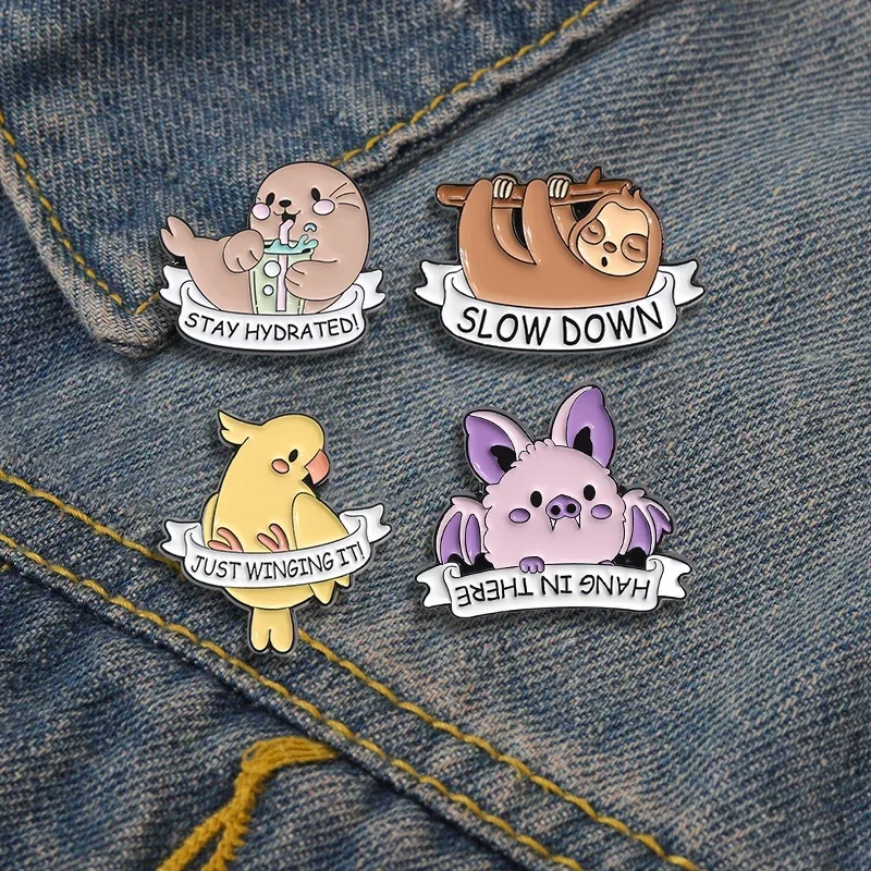 Cartoon Animal Slow Down Sloth Enamel Pins Just Winging It Bird Brooches Badge Backpack Accessories Wholesale Lapel Pin Jewelry