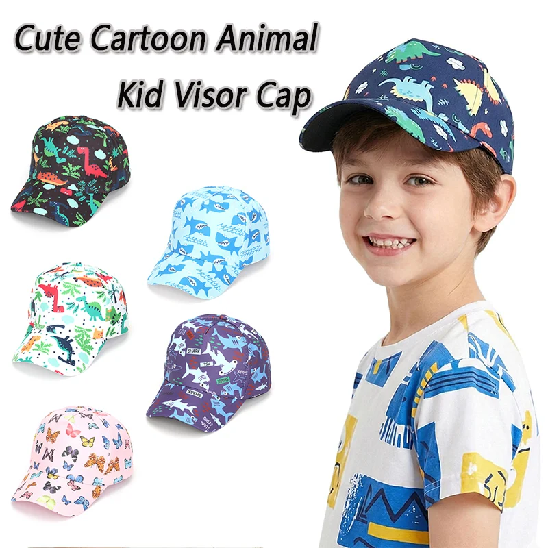 Kid Baseball Cap 2-6 Years Breathable Cartoon Animal Visor Hat Boy Girl Sunshade Adjustable Outdoor Travel Hiking Beach Sun Hat