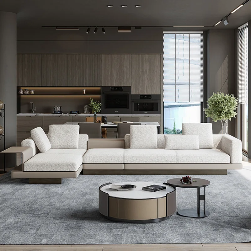 Italian minimalist high-end, sofa cotton and linen fabric sofa modern simple combination living room straight sofa