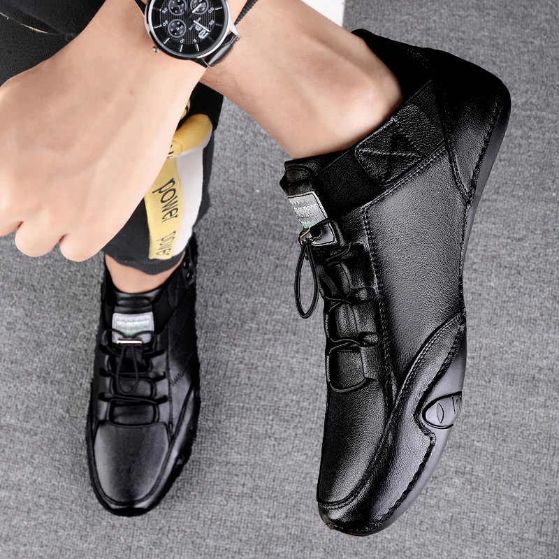 Men Casual Shoes Handmade Leather Loafers Comfortable Men\'s Shoes Quality Split Leather Flat Moccasins Men Sneakers