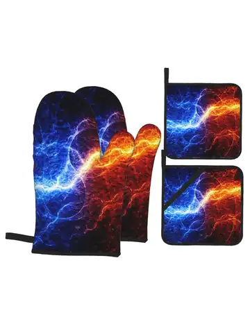 Fire And Ice Oven Mitts and Pot Holders Set 4PC Thicken Heat-Resistant Gloves and Pot Holders for Baking Cooking Grilling