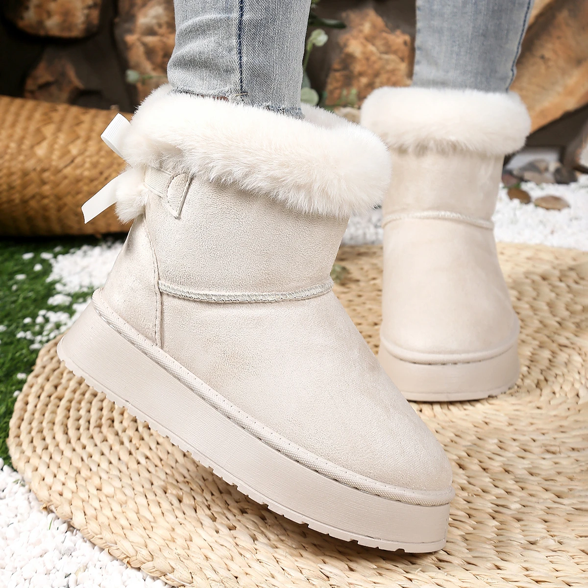 2025 New Women Snow Boots Winter Trend Outdoor Warm Boots Women Comfortable Retro Solid Women Shoes Fashion Plush Platform Shoes