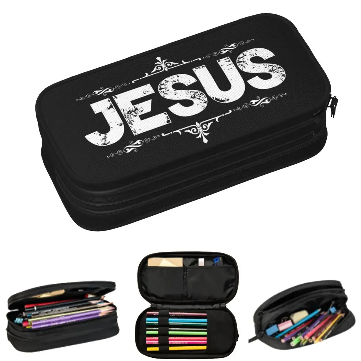 

Catholic Jesus Pencil Cases for Students School Pen Box Pencil Bag Large Capacity Pencil Pouch Pen Holder