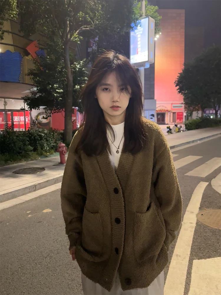 

Вязаный открытый кардиган, верхняя одежда, осенне-зимний женский маленький модный свитер, свободная повседневная одежда для пар