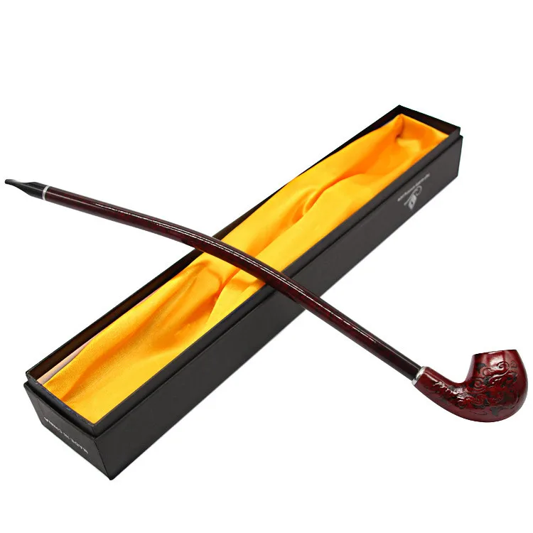 Tobacco Smoking Pipe with Long Mouthpiece Classic Reading Pipe Metal Filter Gift Package Cool Gadget for Men