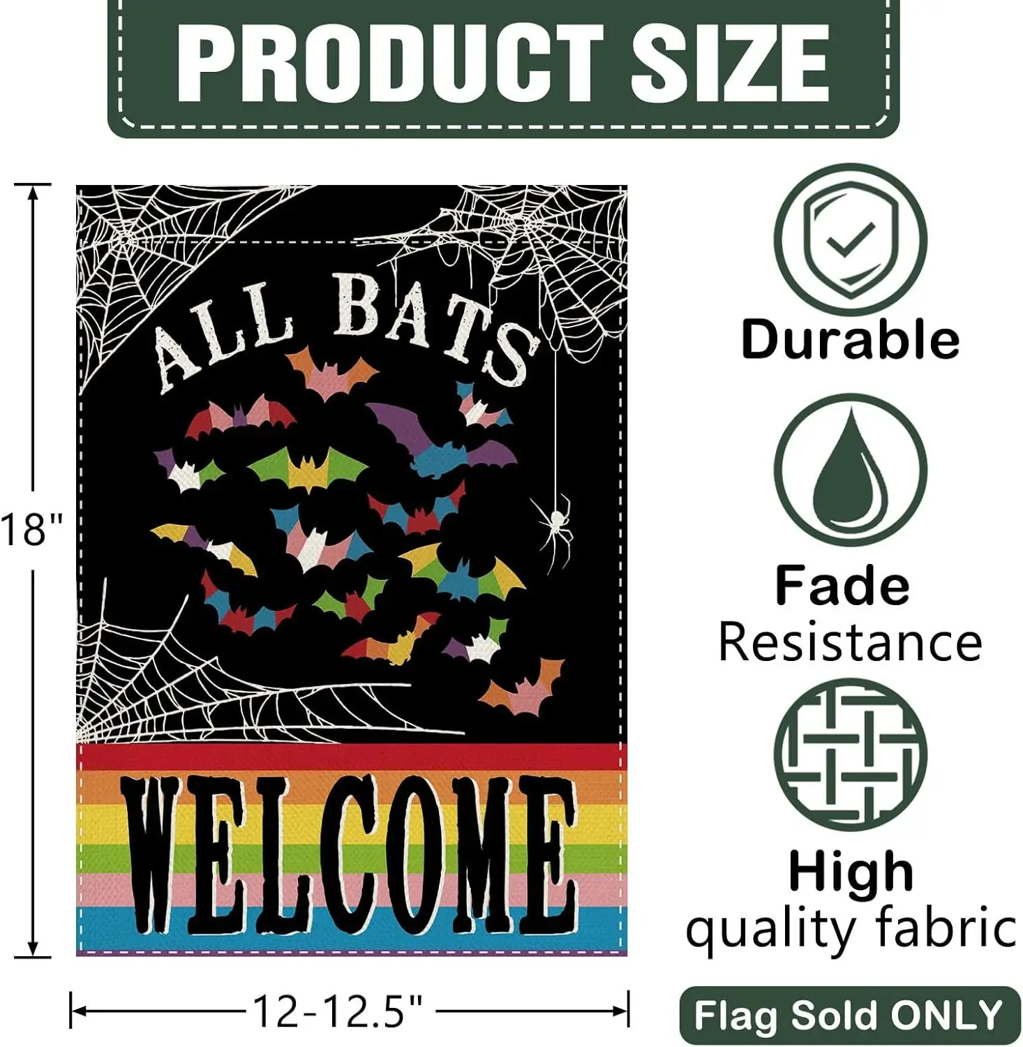 Dyrenson All Bats Welcome Decorative Garden Flag, Pride Rainbow Equality Inclusive Diversity LGBTQ Yard Outside Home Decorat AAS
