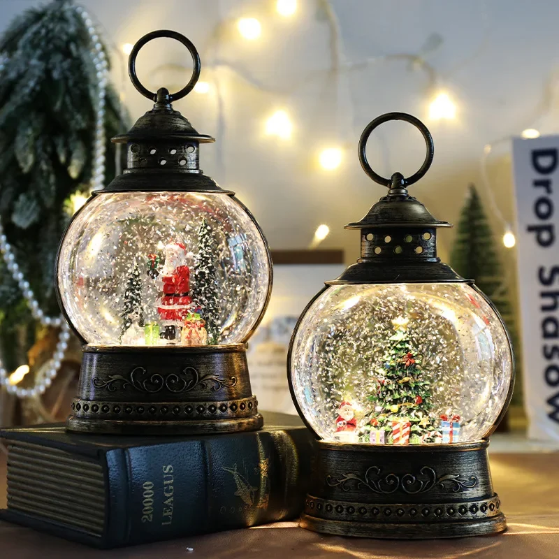 2024 Christmas Wind Lamp Santa Claus Snowman Crystal Ball Music Box Ornament Christmas LED Night Light Xmas Decor Navidad Gifts