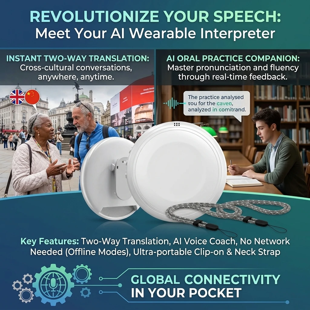 AI Intelligent Wearable Translator Real-Time 133 Language Translation Speaker Spanish And English Speaking Practice Companion