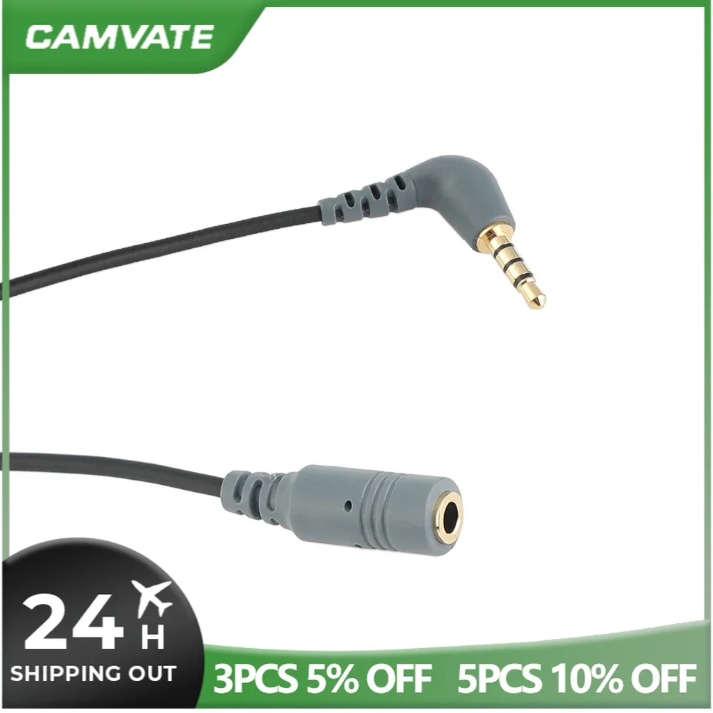 CAMVATE Standard 3.5mm Female TRS To 3.5mm Right-Angle Male TRRS Adapter Cable Connector For Rode Video Mics /Stereo Video Mics