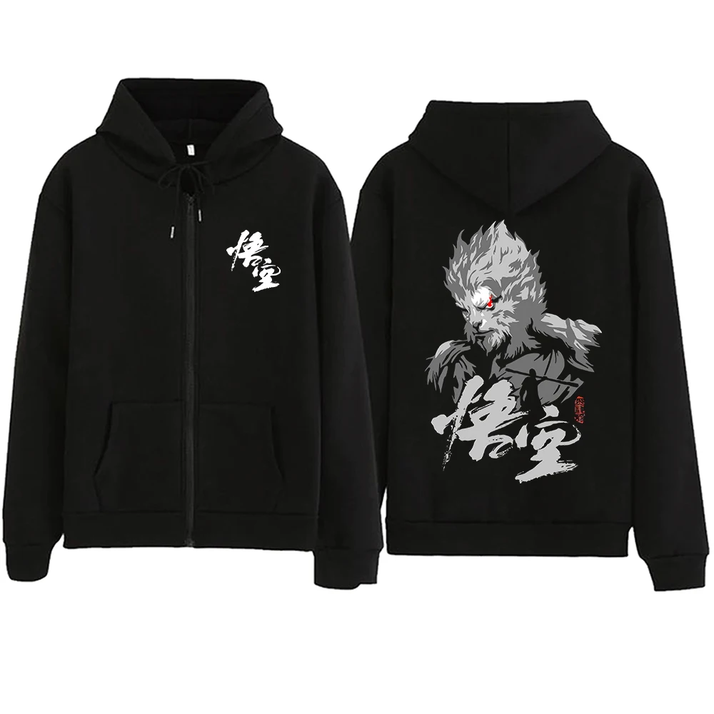 Black Myth Wukong Sun Wukong Zipper Hoodie Harajuku Pullover Tops Sweatshirt Streetwear