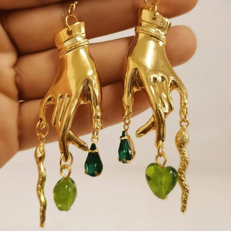 Ancient Egyptian Golden Hand Snake Weird Earrings Cool Earrings Jewelry Aesthetics