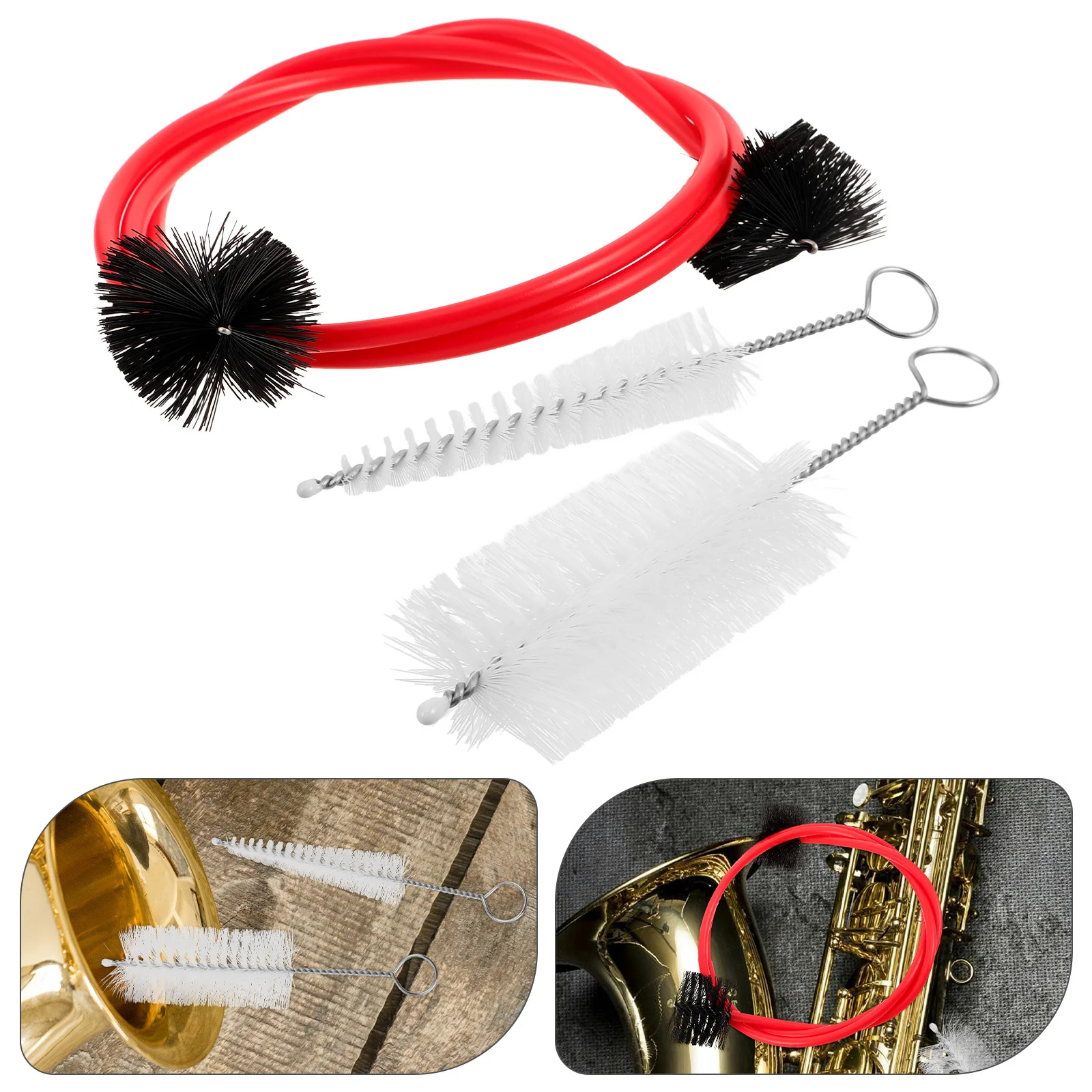 

1 Set Saxophone Cleaning Kit Mouthpiece Sound Hole Brush For Trumpet Flute Trombone Wind Instruments Stainless Steel Handle Tube