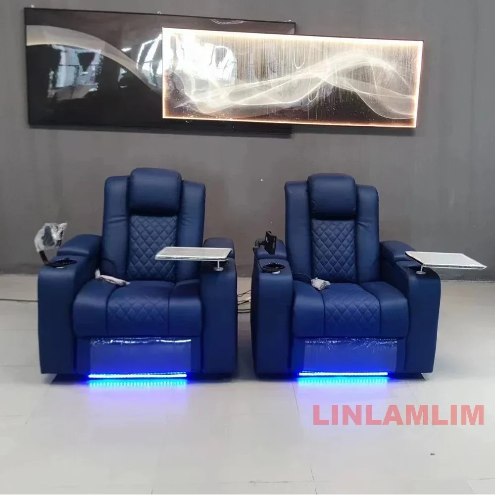 MINGDIBAO Dual Motors Leather Sofa with Electric Recliners, Massage, Refrigeration Cup Holders, USB and Storages for Living Room