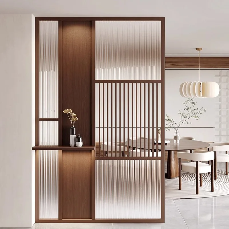 

Office solid wood water corrugated glass partition light luxury storage screen living room dining room household