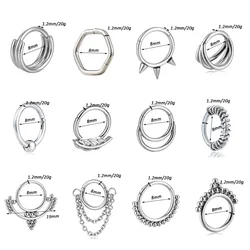 Titanium Steel Nose Ring Nase Septum Piercing Ring Leaf Chain Beads For Women Men Cartilage Earring Stud Piercing Gothic Jewelry