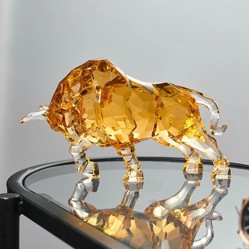 

Room Decor Animal Ox Sculpture Ornaments Acrylic Crystal Crafts Statue Living Room Office Desktop Decoration Nordic Artwork Gift