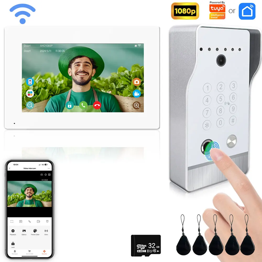 Sistema videocitofonico campanello di grandi dimensioni di alta qualità per appartamento domestico Videocitofono Tuya Smart 5in1 Sblocco 1080P