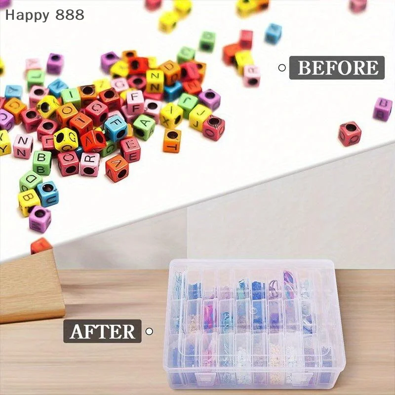 Mini caja de almacenamiento de joyería transparente de 30 rejillas: organizador de bricolaje para pendientes, anillos, cuentas y accesorios artesanales