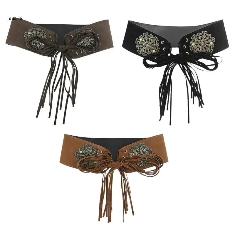 Zelfgeknoopte kwastjes korset riem elegante gesneden decors taille cincher voor jurk X7YA