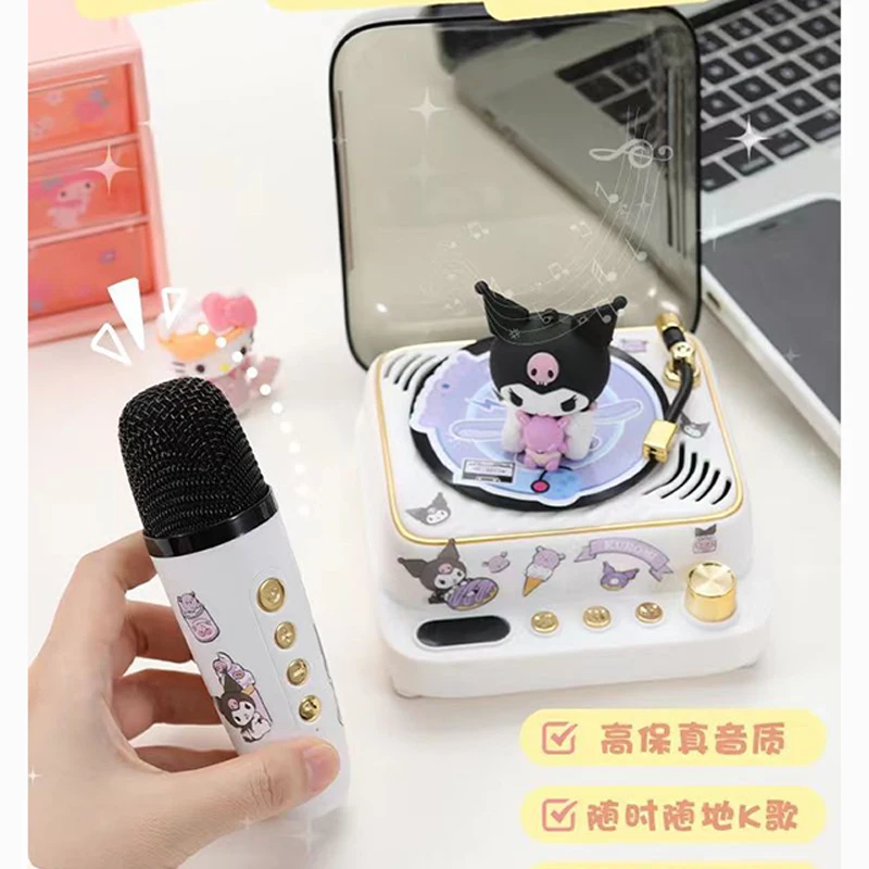 Cute Cartoon Kawaii Sanrioed Kuromi Vintage Bluetooth Speaker Small Speaker with 1 Microphone Birthday Gift Toy