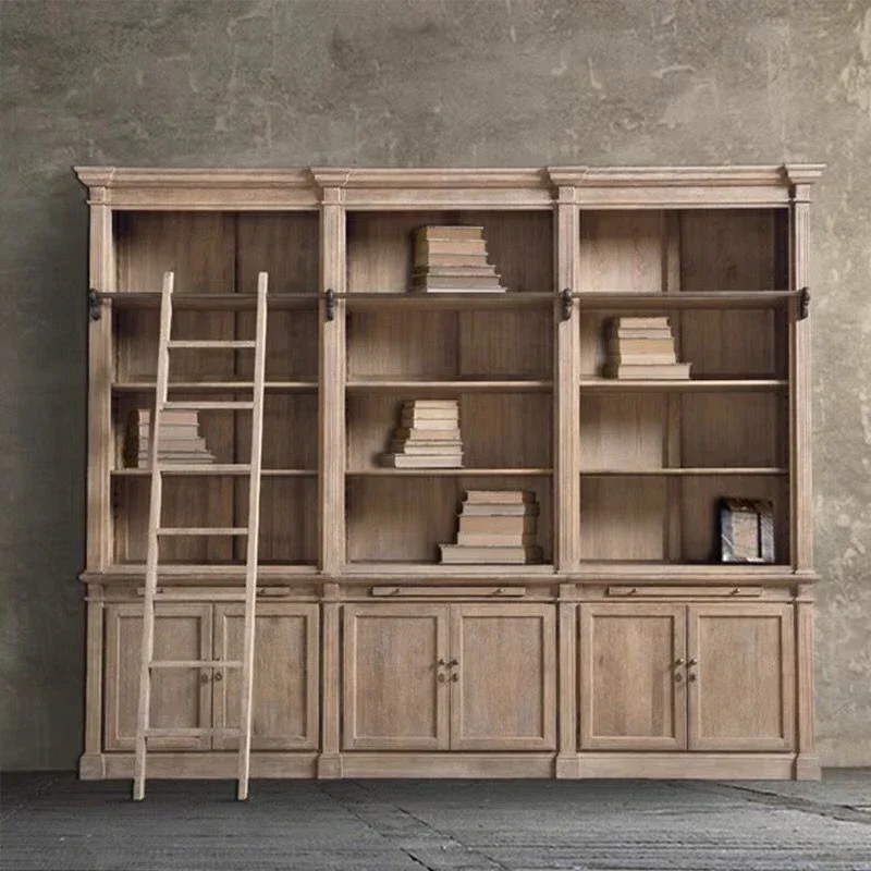 American oak combination bookcase, all solid wood weathered leucorrhea ladder bookcase
