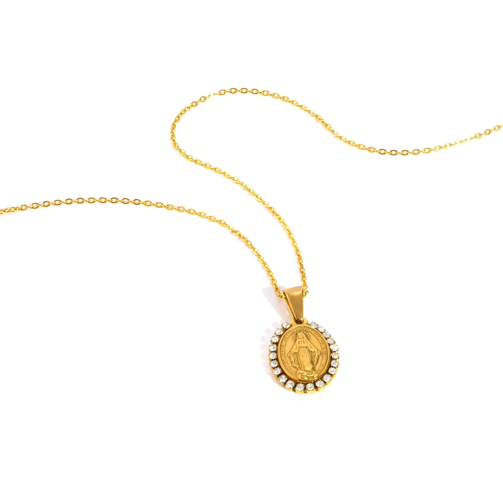 Personalisierte Zirkon-Halskette mit Jungfrau Maria-Anhänger für Frauen, vergoldete Halskette aus Edelstahl, religiöser Gebets-Amulett-Schmuck – Detail 10